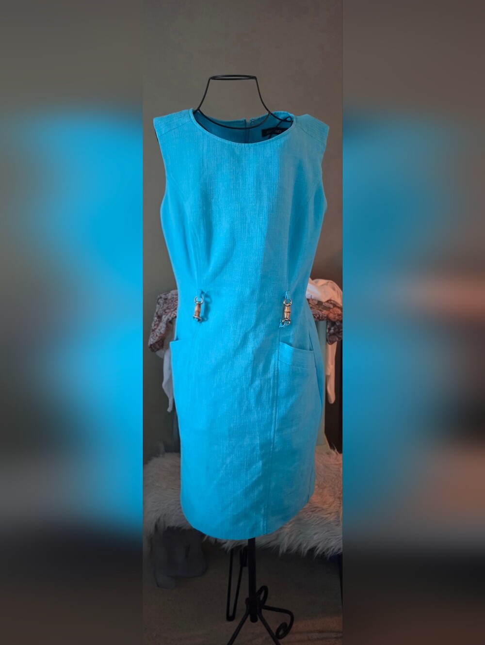 Ellen Tracy Turquoise Textured Sleeveless Dress